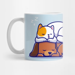Cute Cat And Dog Sleeping Together Cartoon Mug